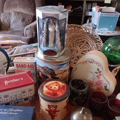 LARGE LOT OF CANDLES, TINS, CANDLE HOLDERS AND MORE