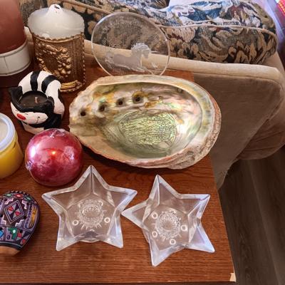 LARGE LOT OF CANDLES, TINS, CANDLE HOLDERS AND MORE