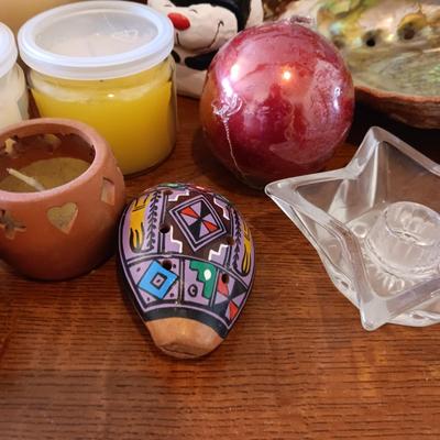 LARGE LOT OF CANDLES, TINS, CANDLE HOLDERS AND MORE