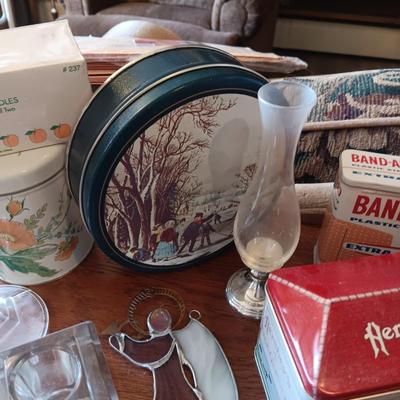 LARGE LOT OF CANDLES, TINS, CANDLE HOLDERS AND MORE