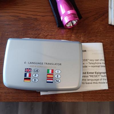 MAGLITE, TRAVEL ALARM CLOCK, TRANSLATOR, MICROCASSETTE RECORDER AND HEADLAMP