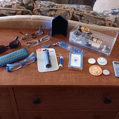READERS AND SUNGLASSES, FLASHLIGHTS, DECK OF CARDS, BATTERIES AND MORE