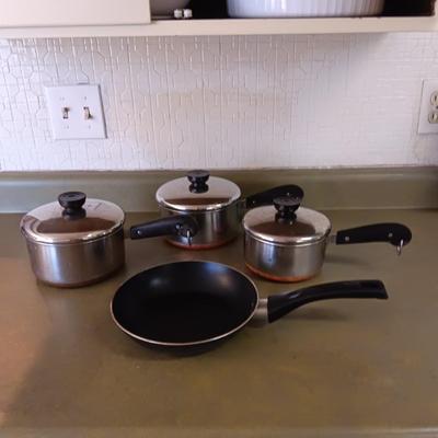 REVERE WARE SAUCEPANS AND SMALL SKILLET