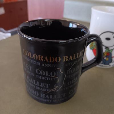 VARIETY OF COFFEE CUPS AND A PERCOLATOR