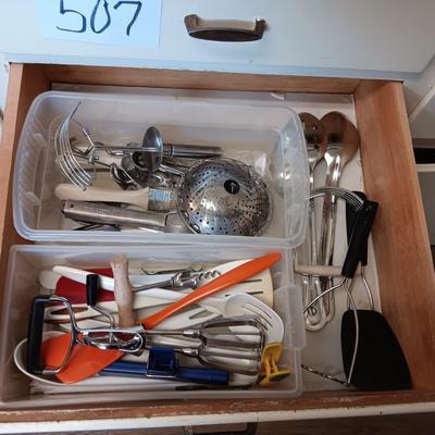 A VARIETY OF KITCHEN UTENSILS