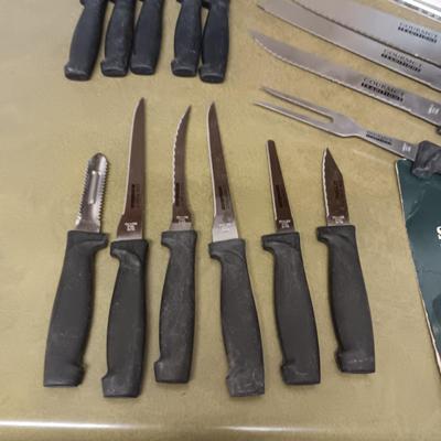 SET OF GOURMET TRADITIONS CUTLERY AND AN EDDIE BAUER SHARPENER