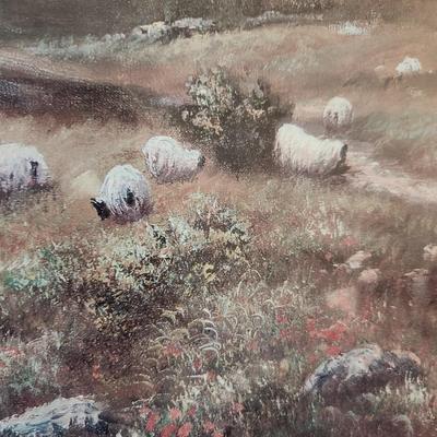 Framed Matted Art Country Side Mountains Sheep 40x29