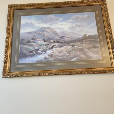 Framed Matted Art Country Side Mountains Sheep 40x29