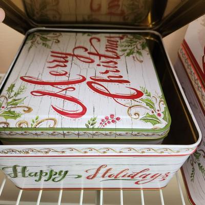 Lot of Lindy Bowman Holiday Christmas Gift Metal Tin Cans many nesting 662