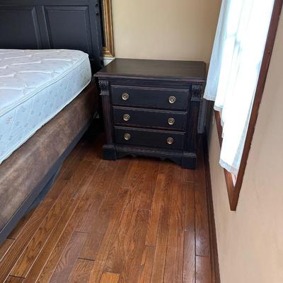 Queen Black Distressed Bed & 2 Night Stands ~ Includes Mattress & Box