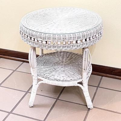 White Wicker Side Table With Glass Top