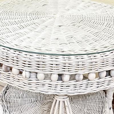 White Wicker Side Table With Glass Top