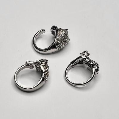 Three Fashion Rhinestone Cougar Rings Size 5