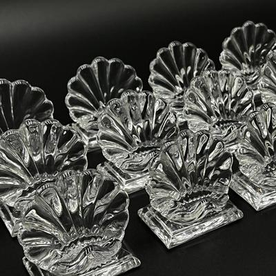 Set of 12 Signed Baccarat Bambous Crystal Shell Name Place Card Holders