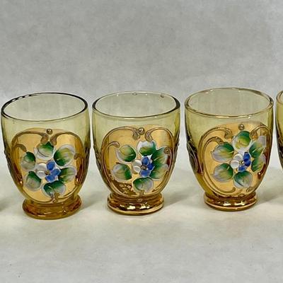 Vintage Murano Set of 5 Shot Glasses Gold Trim