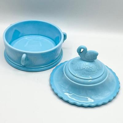 WESTMORELAND ~ Blue Milk Glass Swan Candy Dish