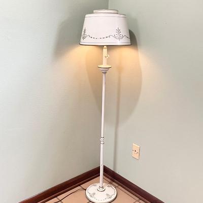 Vtg. White With Gold Accents Metal Floor Lamp