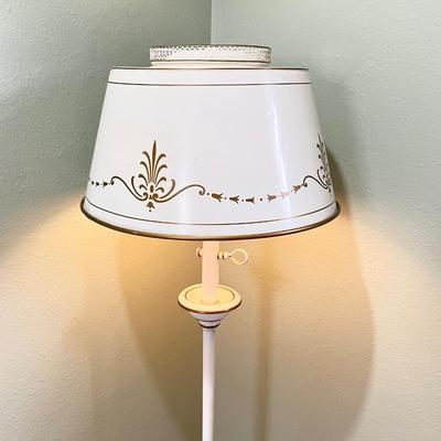 Vtg. White With Gold Accents Metal Floor Lamp