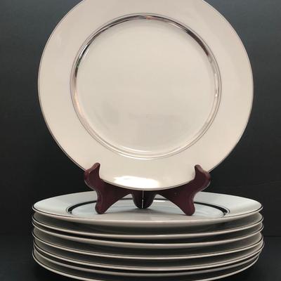 LOT 6U: Set of Crown Platinum Empress China - Plates, Bowls, Teacups, Sugar Bowl & Creamer