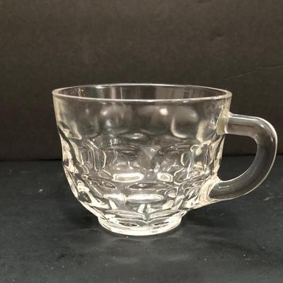 LOT 14U: Vintage Fostoria Ribbon Edge Glass Punch Bowl w/ 10 Matching Cups