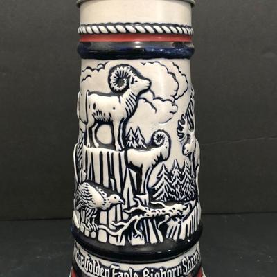 LOT 15U: Avon Collectible Beer Steins - 2005 Africa's Serengeti by Tom O'Brien, 1976 Alaskan Animals, 1977 Staysail Schooner Site Tall...