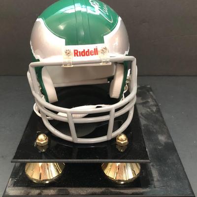 LOT 21U: Signed Harold Carmichael Miniature Eagles Football Helmet w/ Plastic Mirrored Display Case