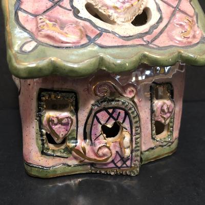 LOT 25U: Vintage Decor Collection - Straw Dolls, Signed Heather Goldminc Love House Sculpture, Pink Depression Glass, Butterfly Votive &...