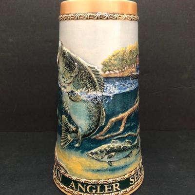 LOT 43U: Fisherman's Collection - Vintage Carolina Collection Ceramarte American Angler Series Large Mouth Bass Stein, Jon A Wright Bass...