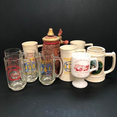 LOT 68U: Vintage 1989 Avon Tribute to American Firefighters Stein & Local New Jersey Commemorative Fire Department Mugs
