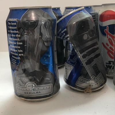 LOT 210U: Vintage Diet Pepsi Commercial Slogan Glasses & 24 Vintage Star Wars Episode I Character Soda Cans