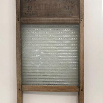 LOT 214U: Vintage National Washboard Co. No 512 Glass / Wood Washboard (24