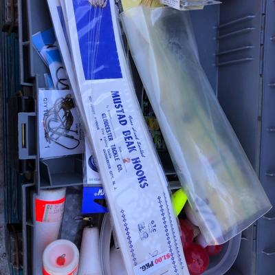 LOT 219S: Piano Guide Series Blue & Gray Tacklebox full of Freshwater Fishing Gear / Supplies