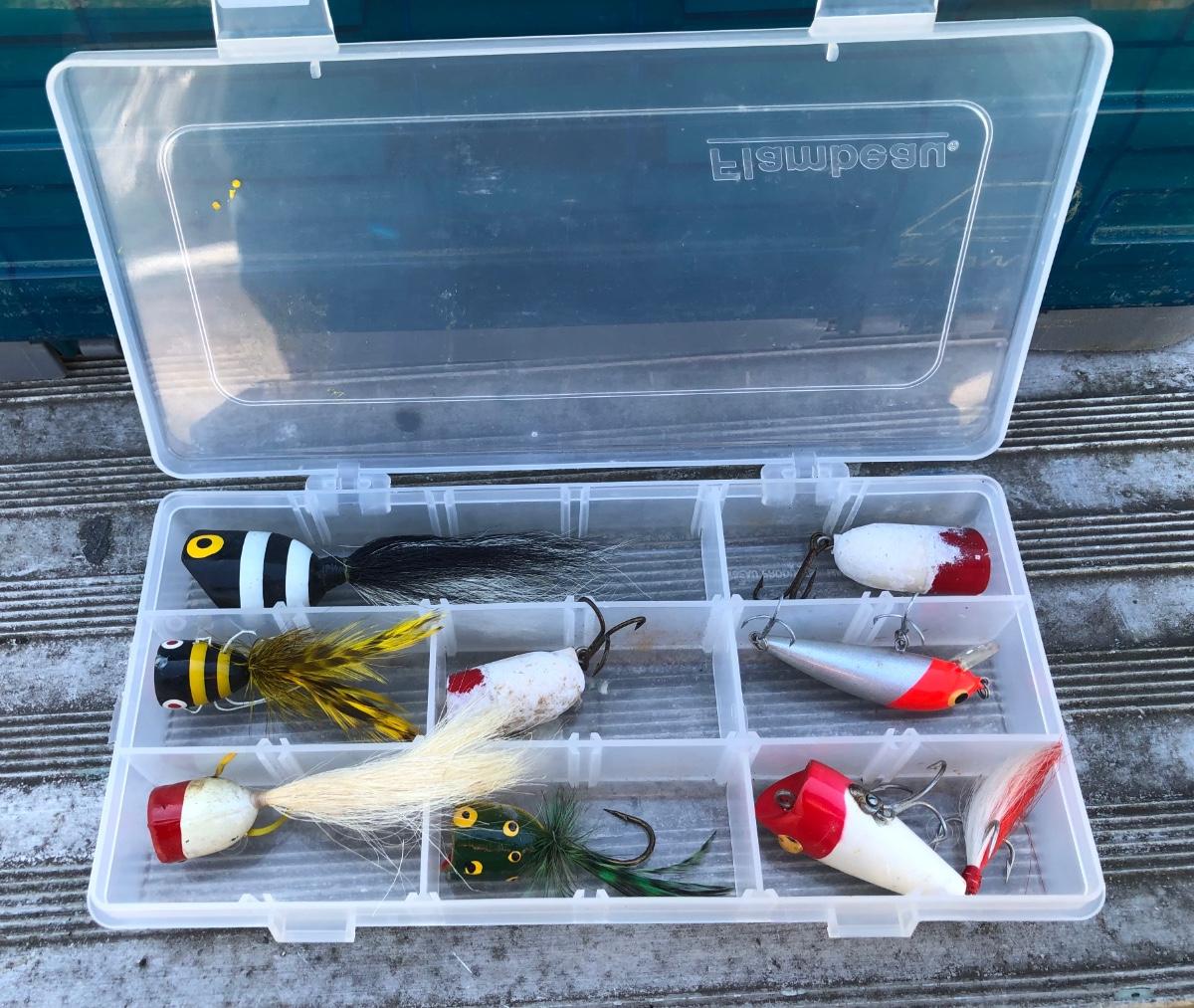 LOT 219S: Piano Guide Series Blue & Gray Tacklebox full of Freshwater Fishing  Gear / Supplies