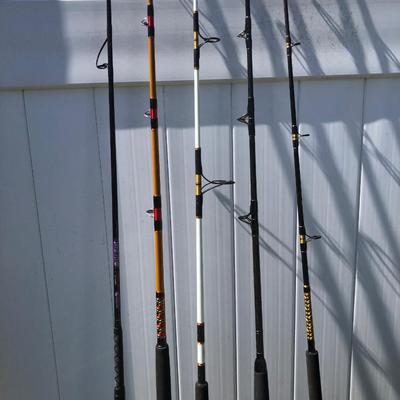 LOT 224S: Five Fishing Rods - Mojo Surf, The Penn Slammer, Ugly Stik Tiger, Tsunami
