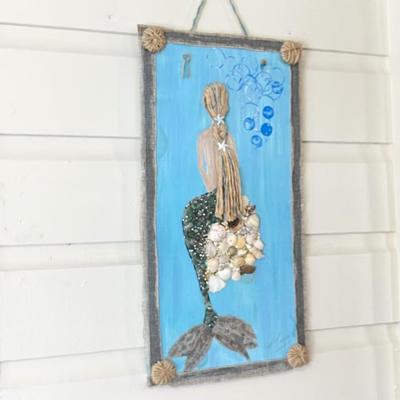 Handcrafted From Shells Mermaid Artwork On A Board