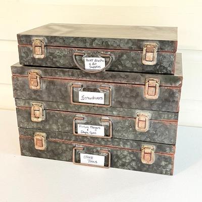 Set Of Four (4) Metal Storage Containers ~ Each Have Contents On Label