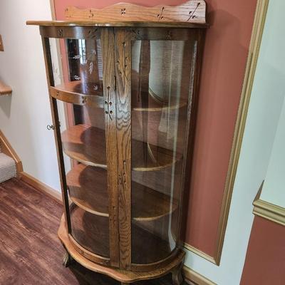 Vintage Bow Front Curio Cabinet 4 Shelves Etched Glass 35x17x62