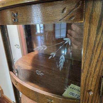 Vintage Bow Front Curio Cabinet 4 Shelves Etched Glass 35x17x62