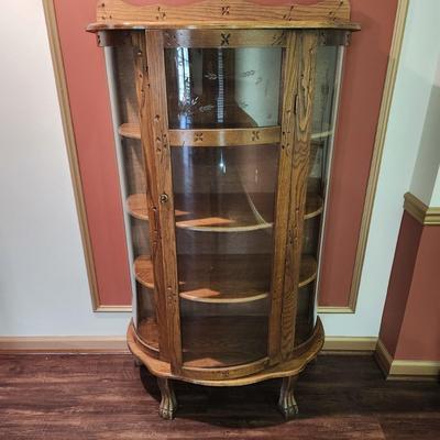 Vintage Bow Front Curio Cabinet 4 Shelves Etched Glass 35x17x62