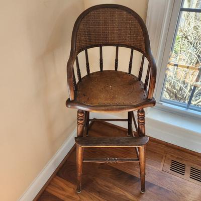 Antique Cane Backed Child Doll High Chair