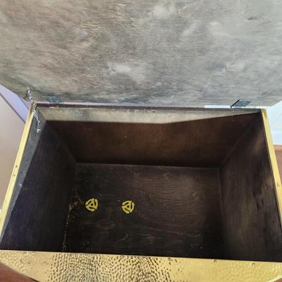 Vintage Embossed Lombard of England Brass Log Kindling Records Storage Box Tall ships