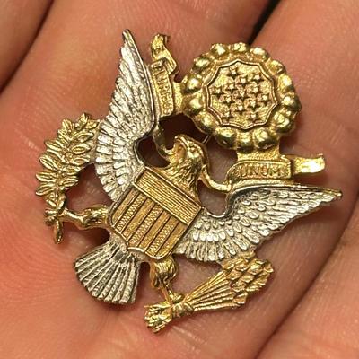 WWII Sterling Army Officer Home Front Sweetheart Hat Badge Pin by H.J.
