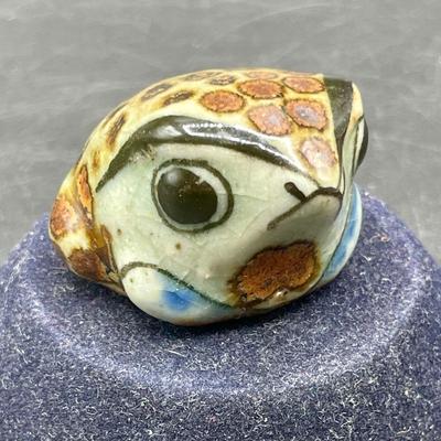 Ceramic Pottery Folk Art Hand Painted Frog or Turtle Head Signed