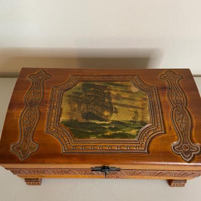 Vintage Carved Wooden Cedar Jewelry Box