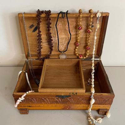 Vintage Carved Wooden Cedar Jewelry Box