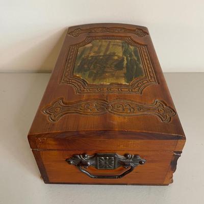 Vintage Carved Wooden Cedar Jewelry Box