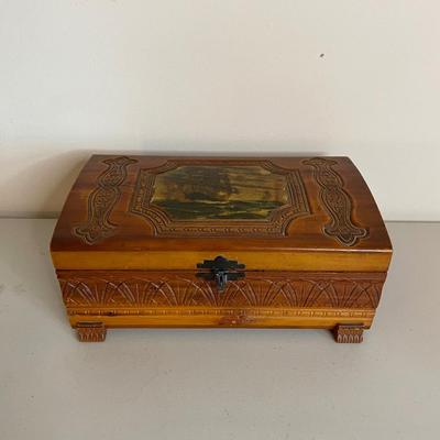 Vintage Carved Wooden Cedar Jewelry Box