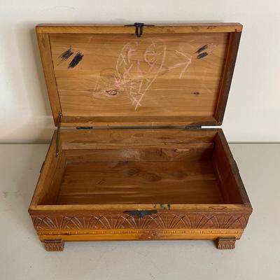 Vintage Carved Wooden Cedar Jewelry Box