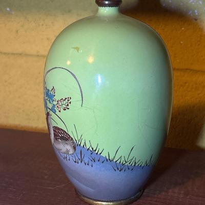 Japanese Cloisonne Enamel Quail Vase Pair - Shobido of Osaka?