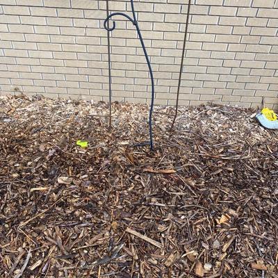 SHEPHERD HOOKS AND A BIRD FEEDER